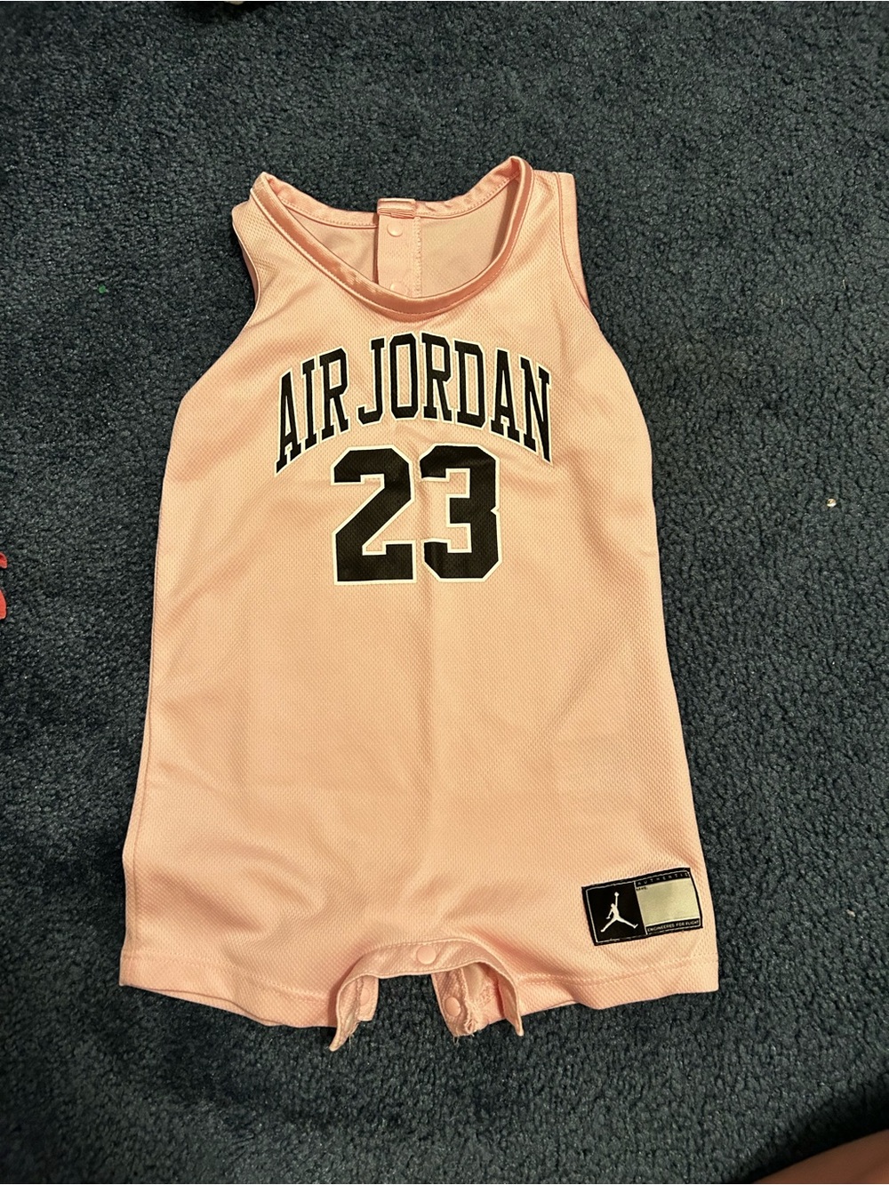 Jordan Baby Mesh Tank Romper in Light Pink with Black Logo